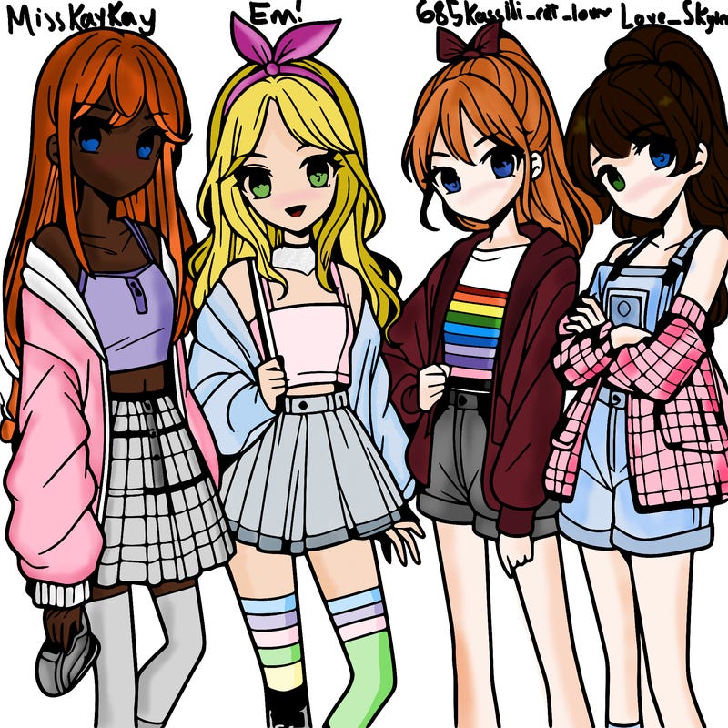 teen manga girls group of 4