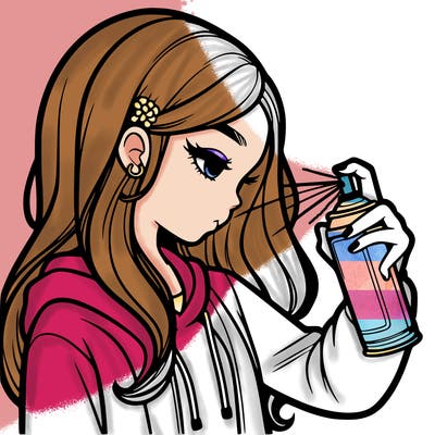 a realistic girl spray painting