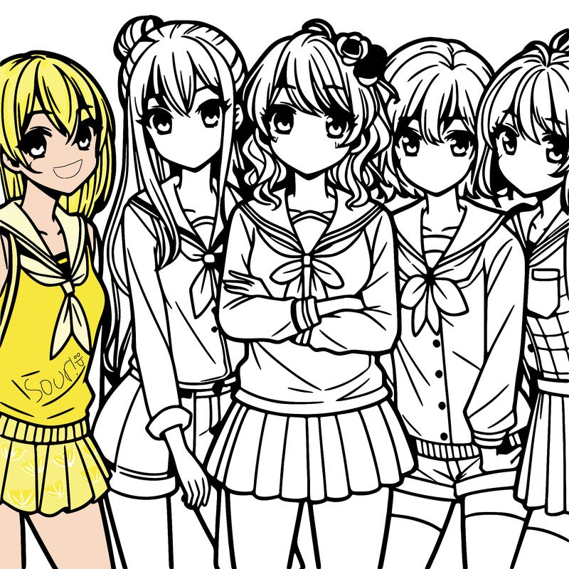 teen manga girls group of 5