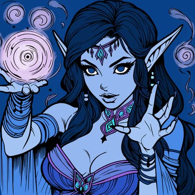 realistic scary beautiful elf sorceress casting spell
