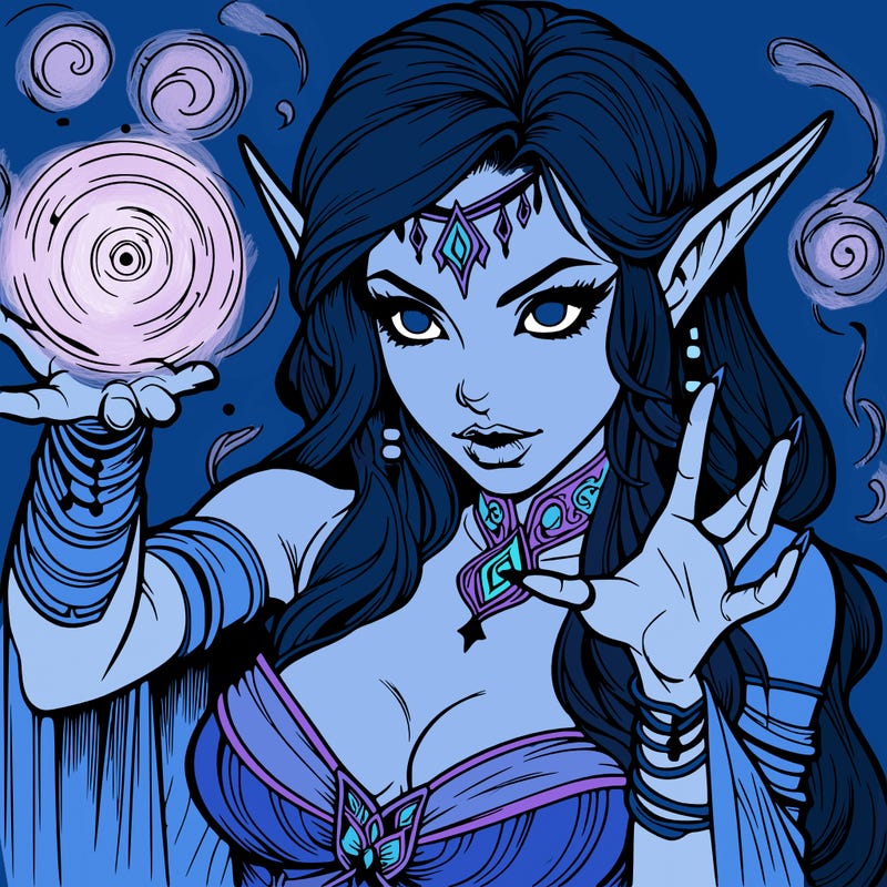 realistic scary beautiful elf sorceress casting spell