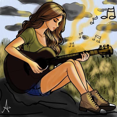 realistic woman play guitar