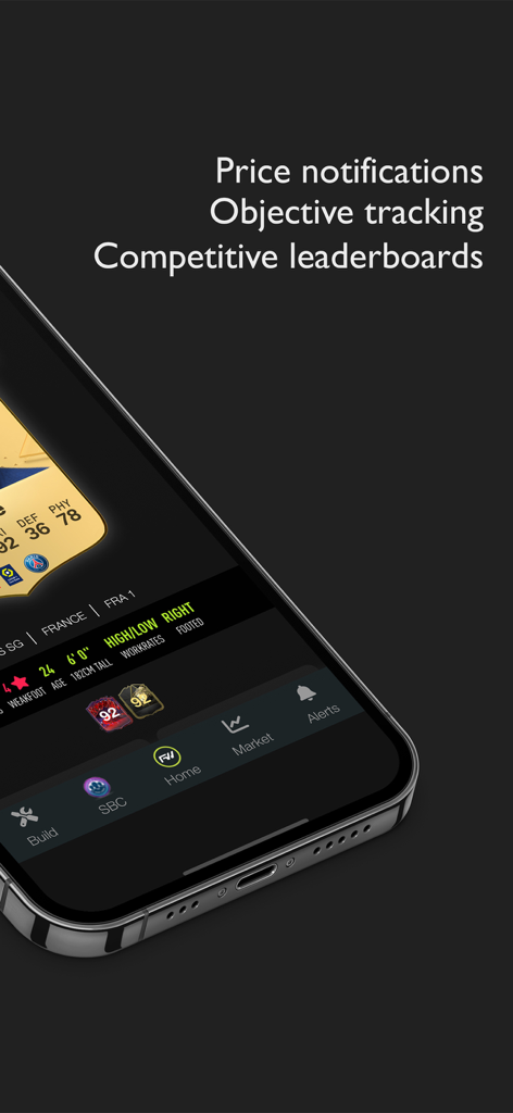 FC 26 FUTWIZ app screen displaying price notifications and objective tracking features