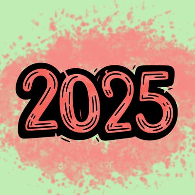 one line scrawled numbers sketch design “2025”