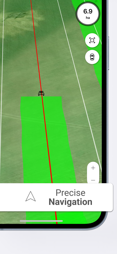 Field Navigator: Tractor GPS - Interface of Field Navigator app showing precise tractor GPS guidance and green field coverage