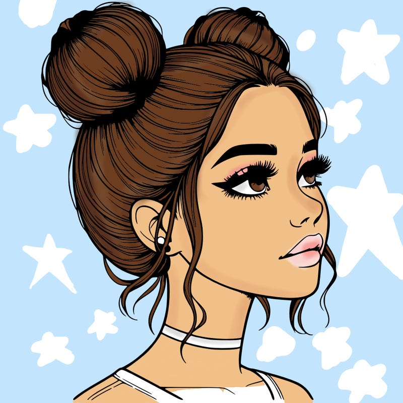 realistic girl with buns on the top of her head