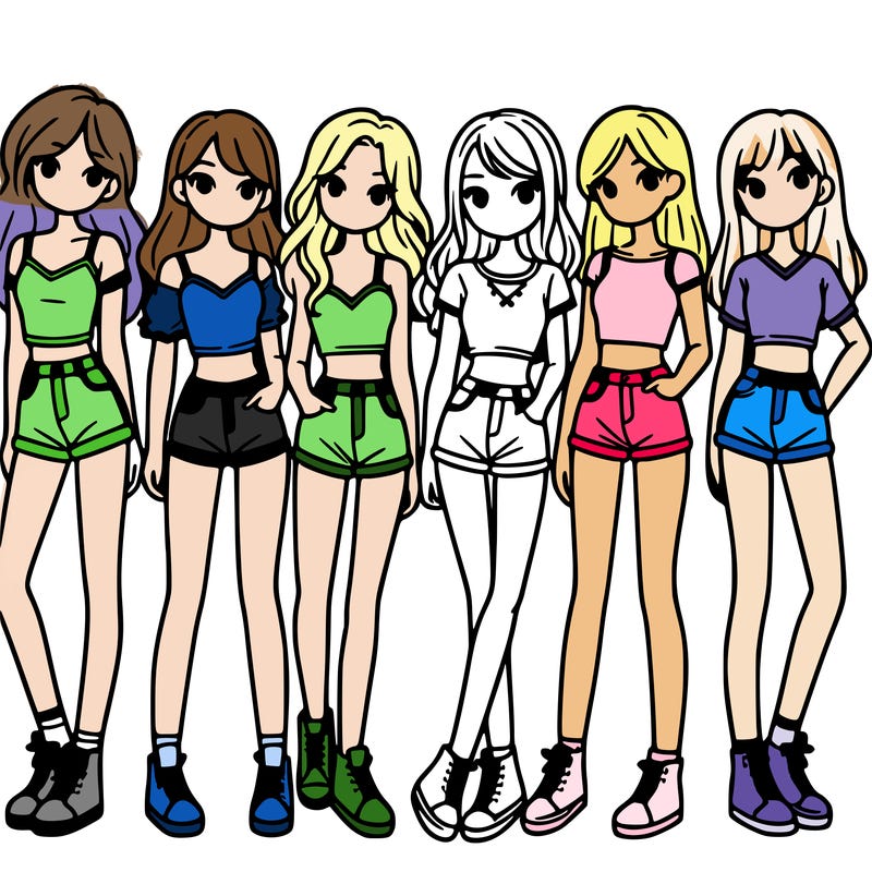 a group of girls wearing crop tops and shorts