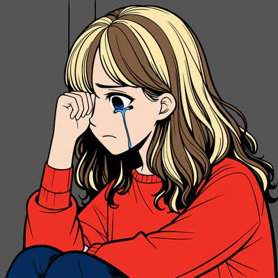 realistic girl crying in a corner