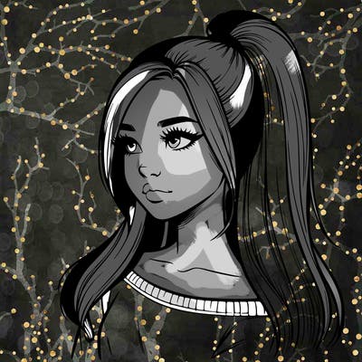 realistic girl with a high ponytail