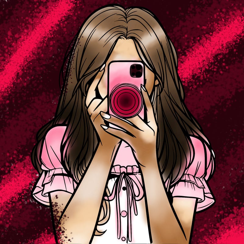 a realistic girl holding her phone taking pictures