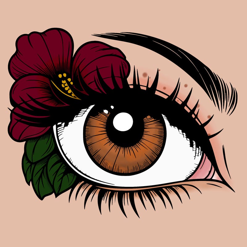 realistic eye with flower