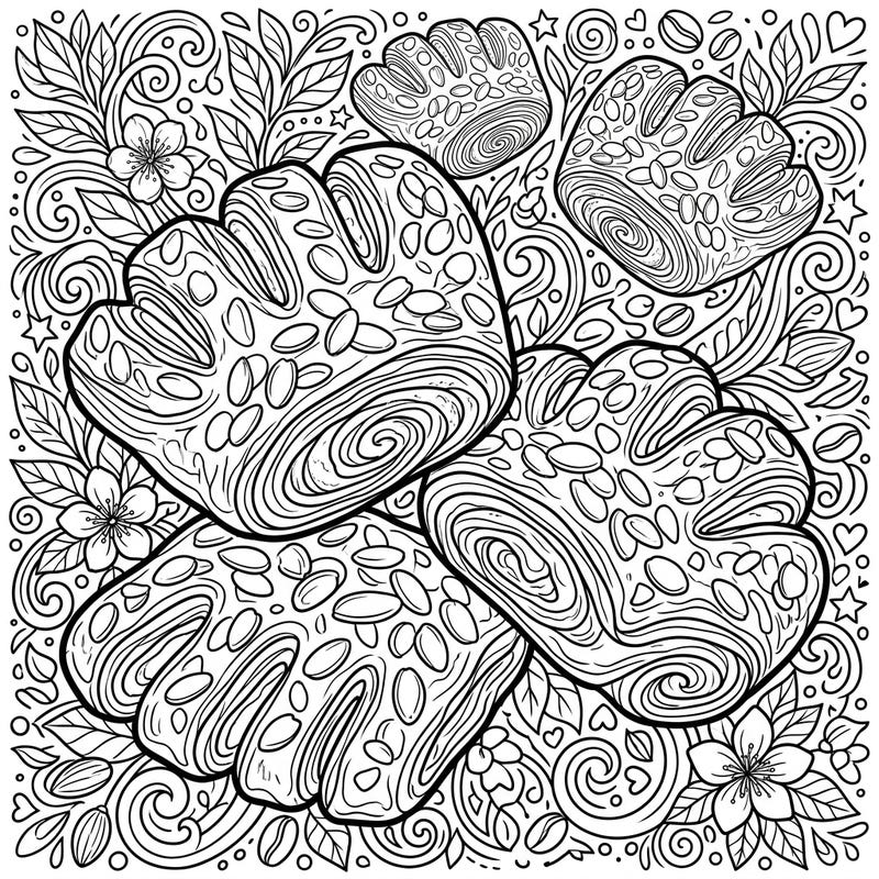 Dive into a delicious coloring adventure with our intricate bear claw pastry design, crafted especially for teens. This detailed page offers a satisfying challenge for those who love sweet treats and artistic expression.