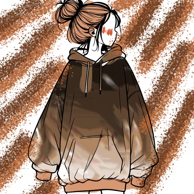 realistic girl with a oversized sweatshirt on and a bun