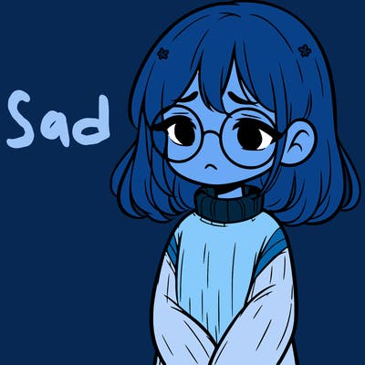 sad girl with glasses in a sweater