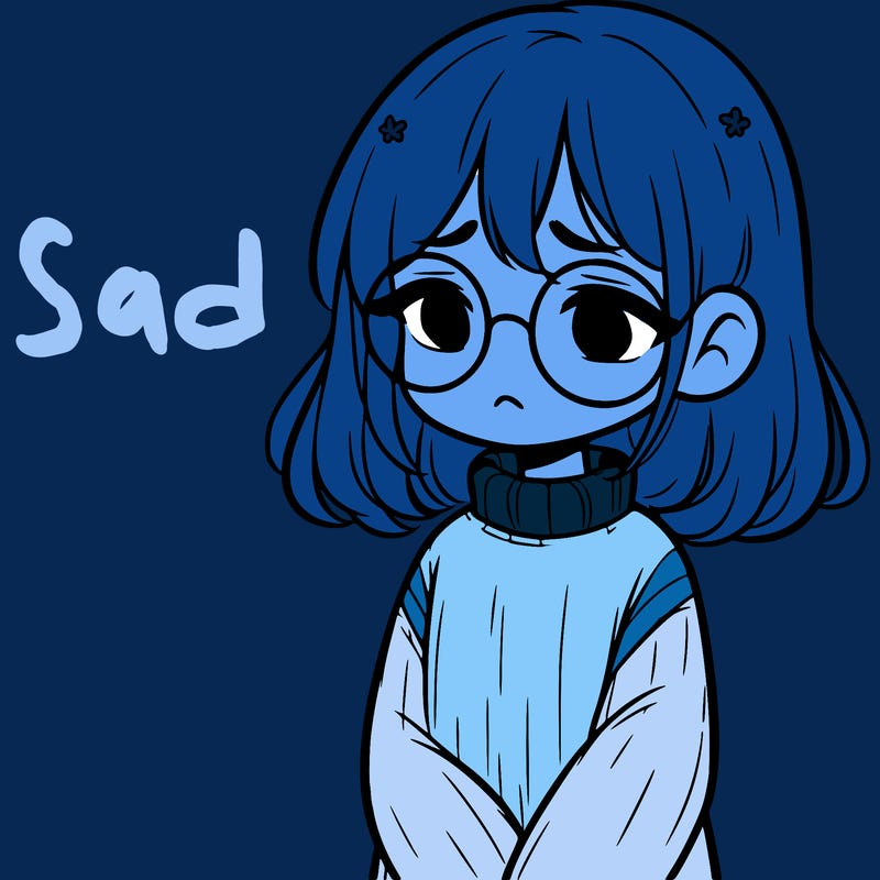sad girl with glasses in a sweater