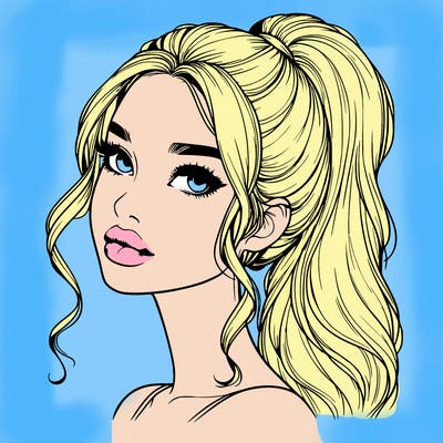 realistic girl with a ponytail on her hair and lips