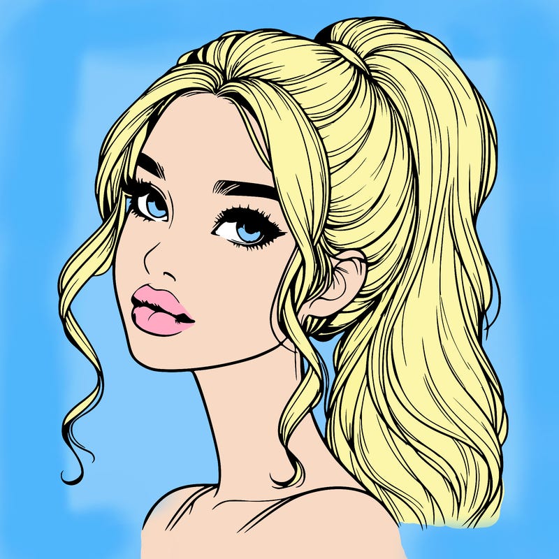 realistic girl with a ponytail on her hair and lips