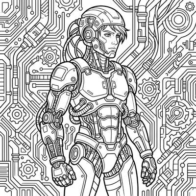 Explore the fascinating world where humanity meets machinery with this full-conversion cyborg coloring page. Its intricate details and powerful presence promise an engaging and creative coloring experience for all ages.