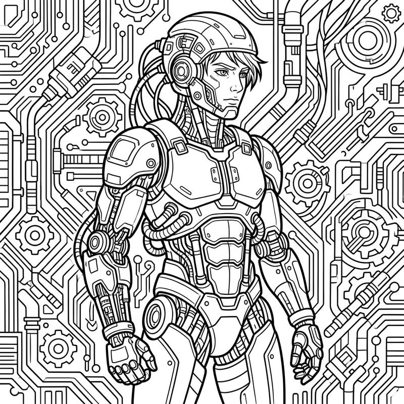 Explore the fascinating world where humanity meets machinery with this full-conversion cyborg coloring page. Its intricate details and powerful presence promise an engaging and creative coloring experience for all ages.