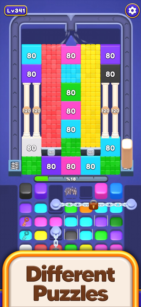 Bounce Blast 3D - Bounce Blast 3D puzzle level with colorful jelly blocks and lock mechanics