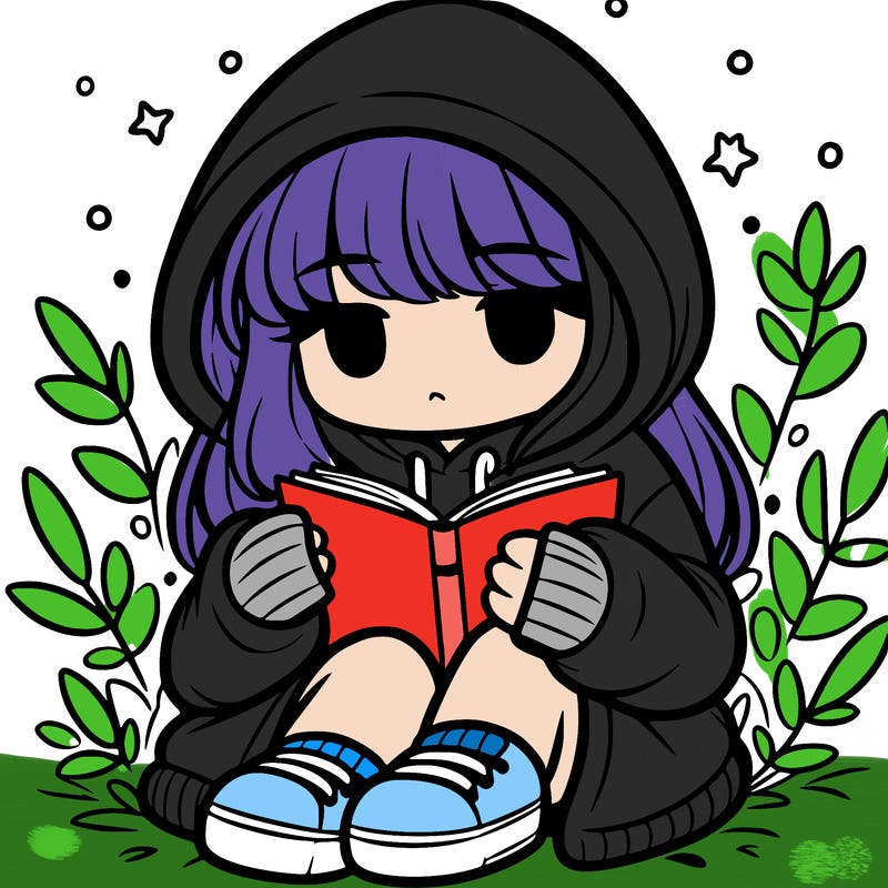 girl in oversized hoodie reading a book