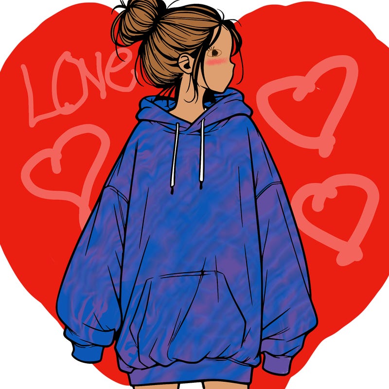 realistic girl with a oversized sweatshirt on and a bun