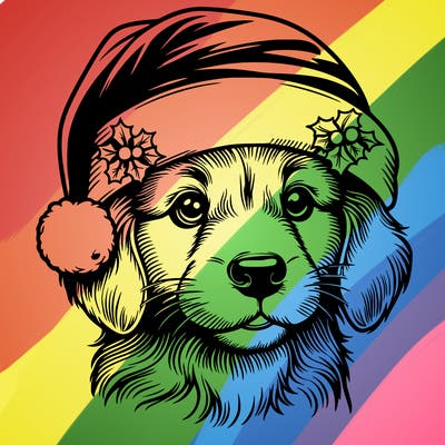 realistic dog wearing a santa hat