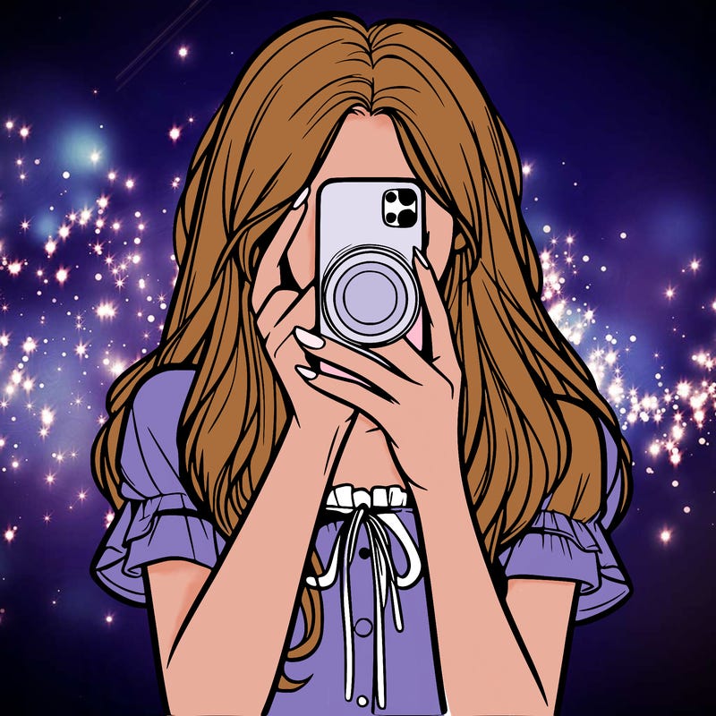 a realistic girl holding her phone taking pictures
