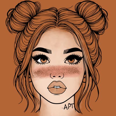 realistic girl with two buns on her hair and lips