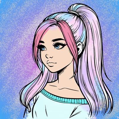 realistic girl with a high ponytail