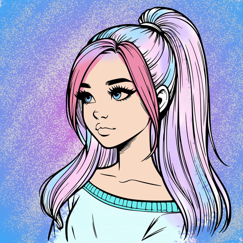 realistic girl with a high ponytail