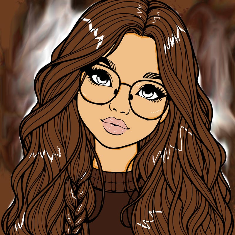 girl with long hair and freckles and glasses realistic