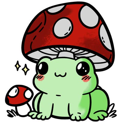a cute frog with a mushroom hat