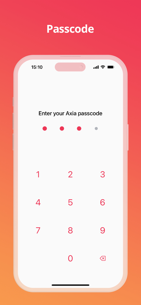 Axia - Budget Tracker - Passcode protection screen for secure financial data access in the Axia budget tracker app.