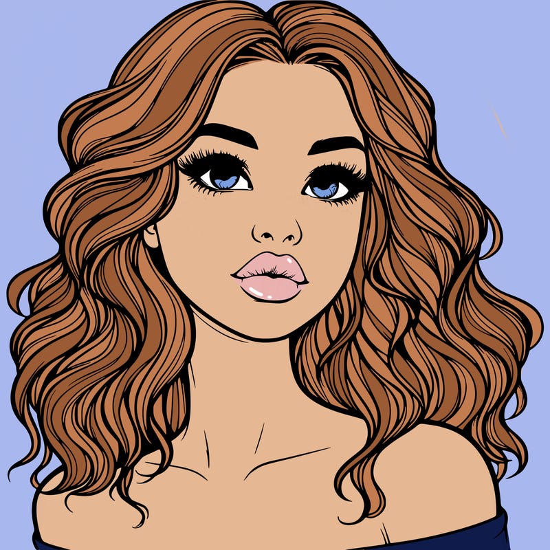 realistic girl with wavy hair and lips