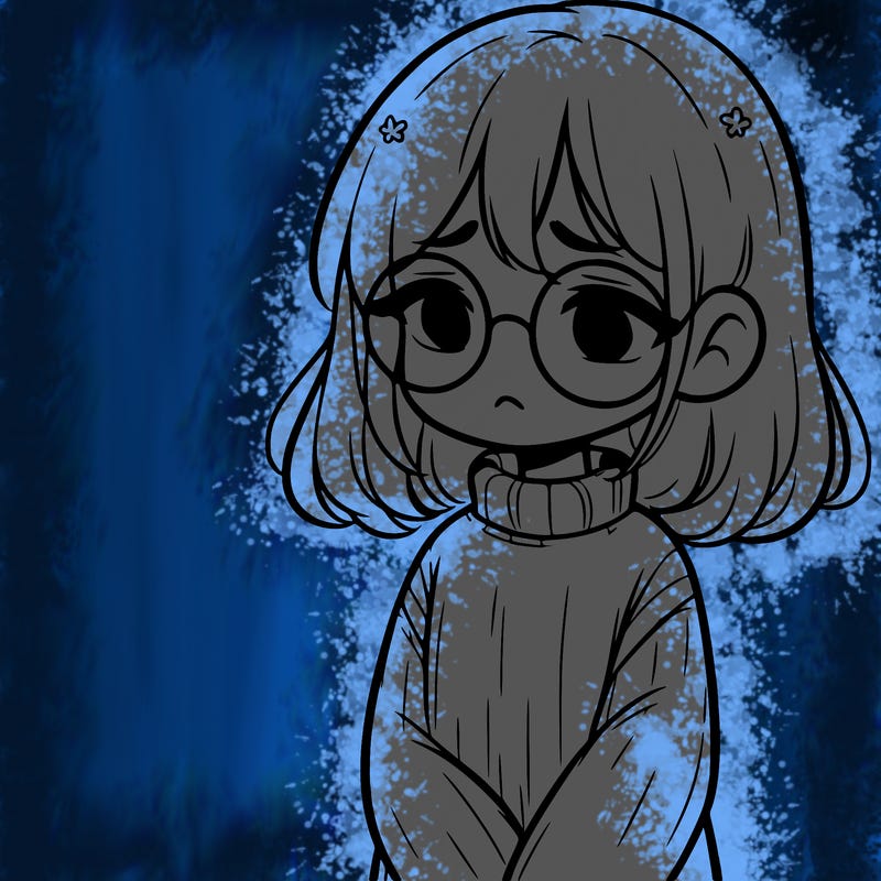 sad girl with glasses in a sweater