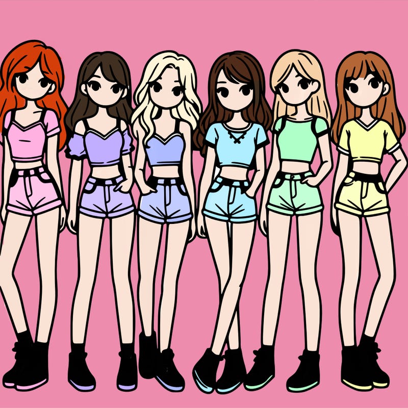 a group of girls wearing crop tops and shorts