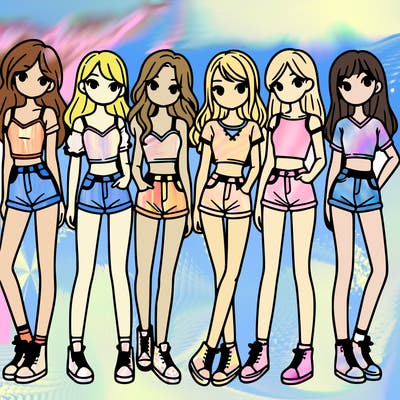 a group of girls wearing crop tops and shorts