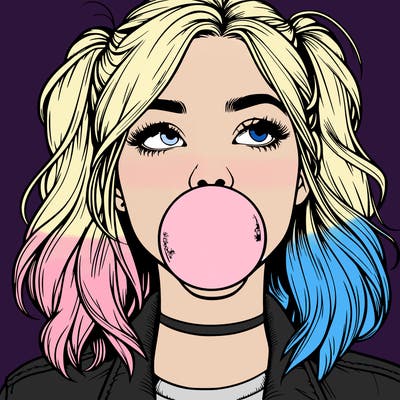 realististic girl blowing bubble -gum