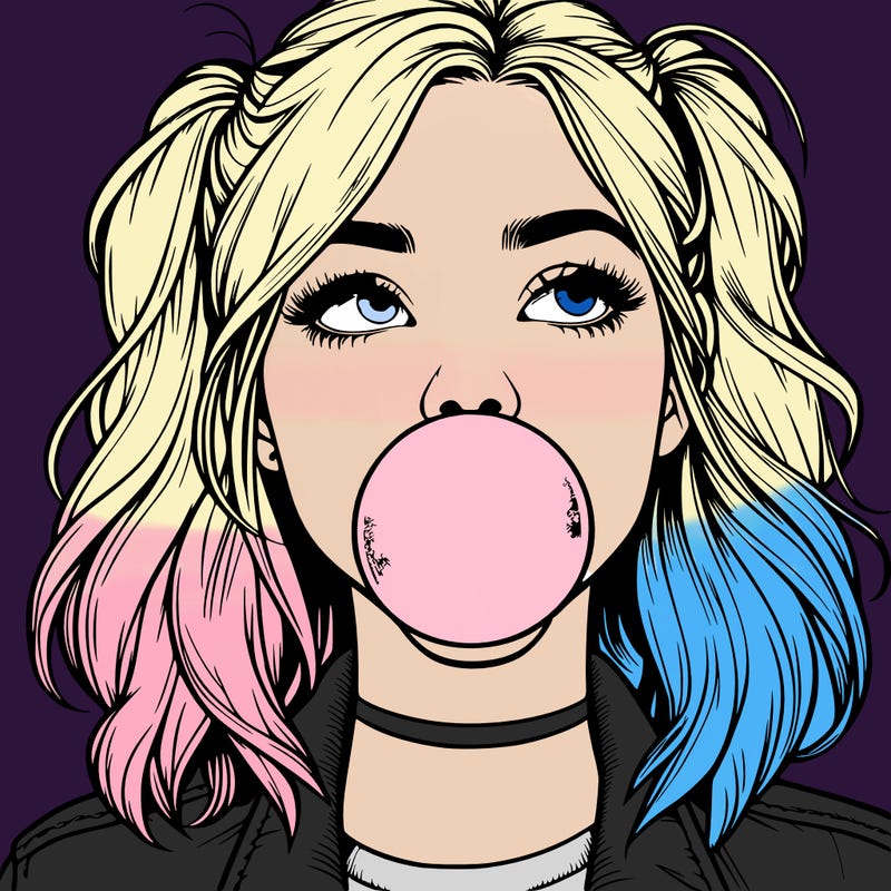 realististic girl blowing bubble -gum