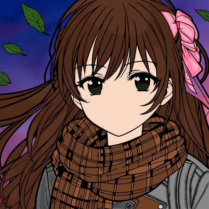 teen anime girl in fall wearing a scarf