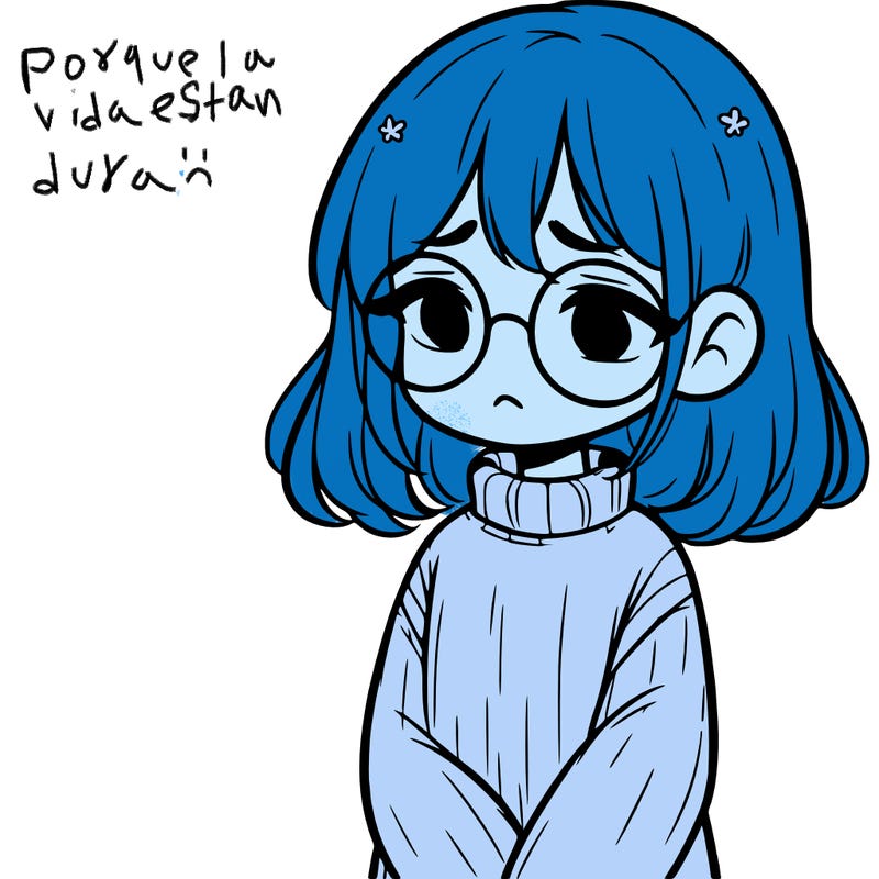 sad girl with glasses in a sweater