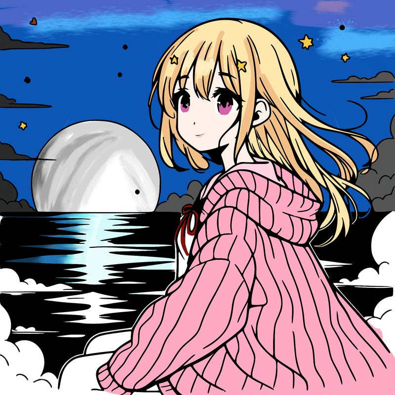 anime girl beside sun set