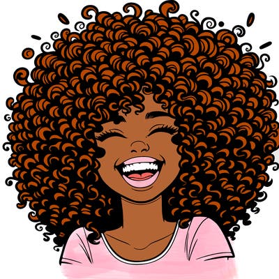 realistic girl with super curly hair laughing