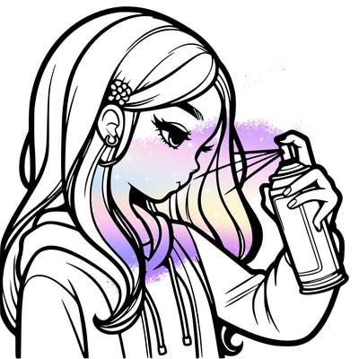 a realistic girl spray painting