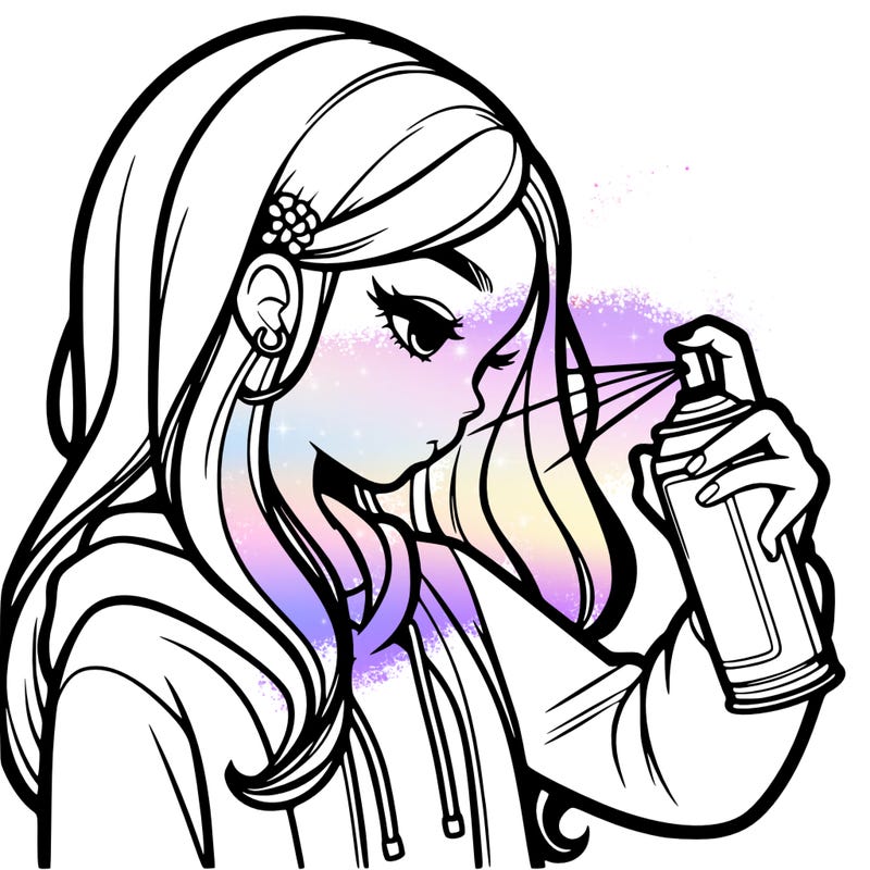 a realistic girl spray painting