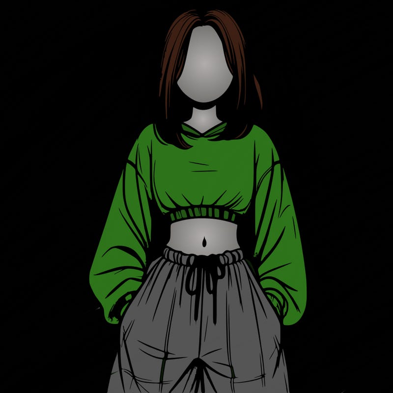 realistic girl faceless with baggy pants and a crop top