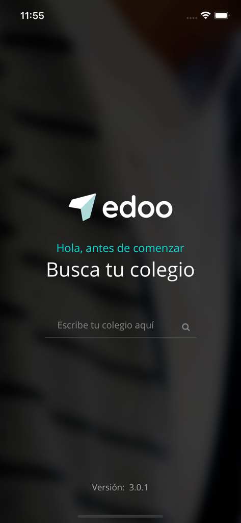 Edoo - Edoo mobile app welcome screen in Spanish asking users to search for their school