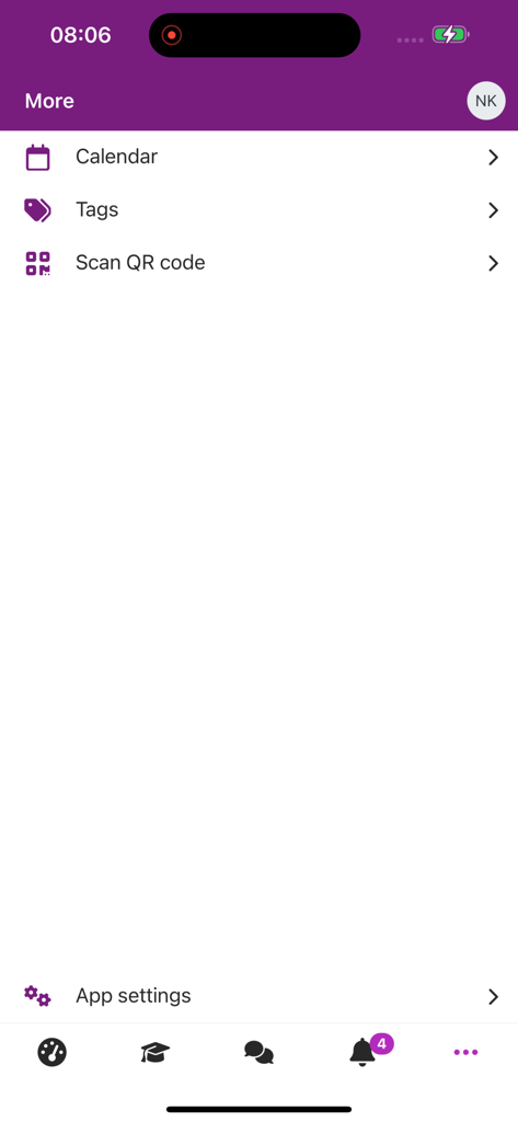 RUconnected - RUconnected app more menu with calendar and settings options