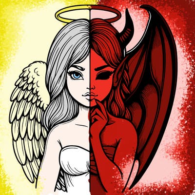 realistic angel half demon